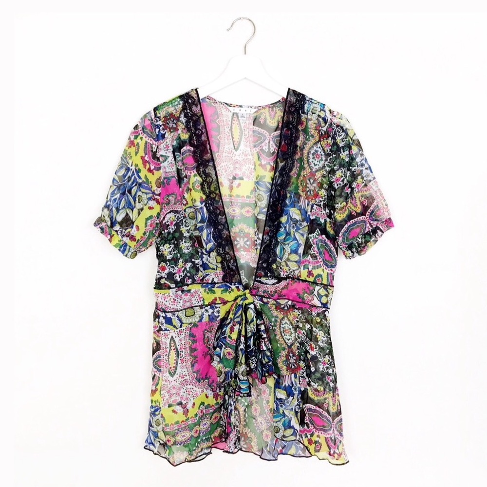 SOLD Cabi Paisley  Short Sleeve Kimono Blouse